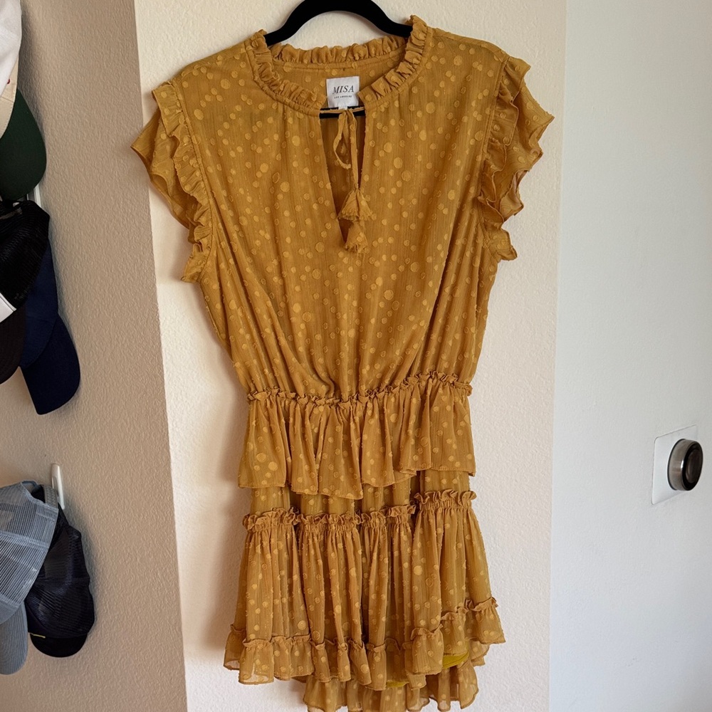 Misa Los Angeles Mustard Yellow Ruffle Dress